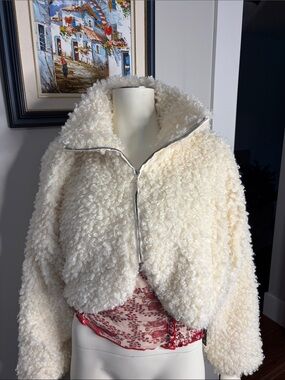 Forever 21 Cream Curly Sherpa Zip Jacket